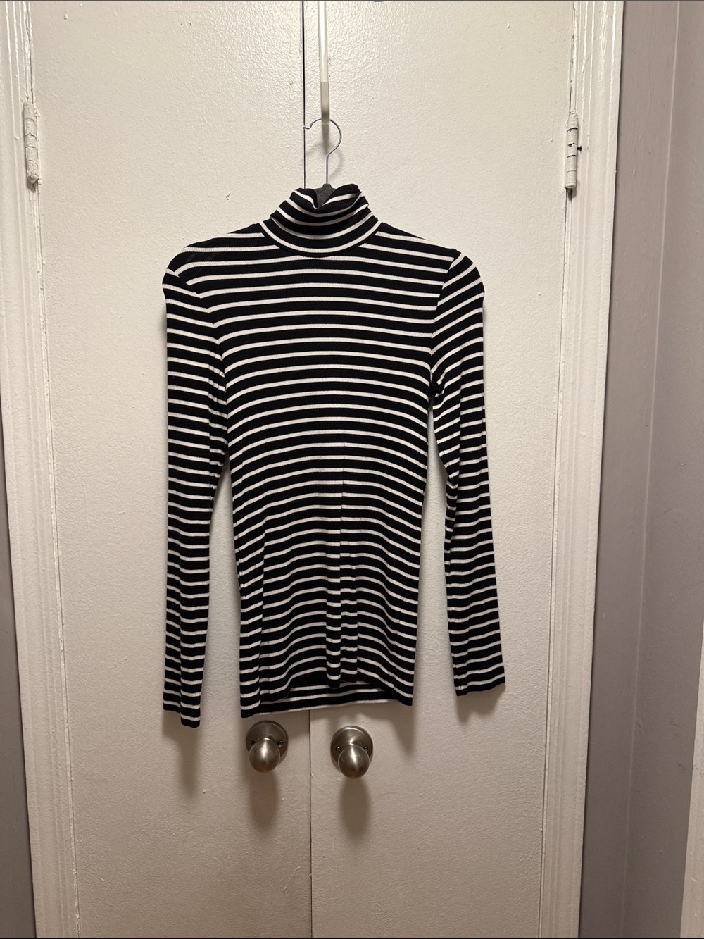 Wilfred Black & White Striped Turtleneck Long Sleeve Top